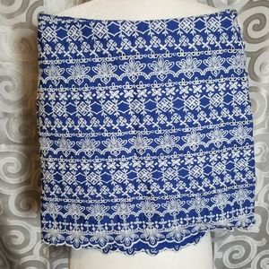 Loft midi blue skirt with white embroidery